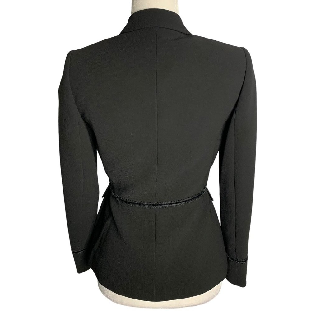 Vintage Y2K Tahari Blazer Jacket 2P Black Lined Lace Trim Snap Front Notch - Picture 4 of 6